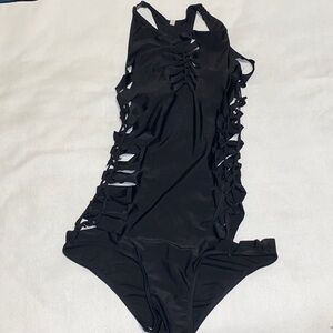 Blank one-piece distressed baiting suit - Sz Small